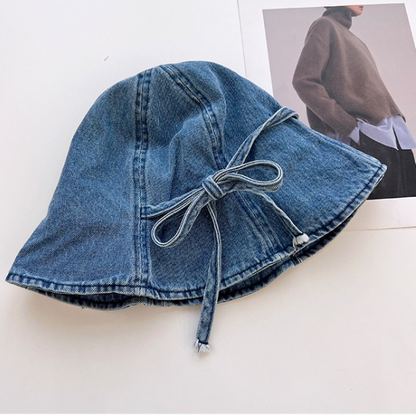 【3color】リボン付きウオッシュデニムドームハット Z00159
