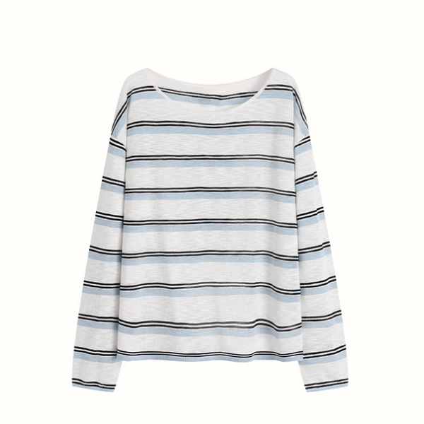 【2color】ワンショルダーストライプシアーニットトップ《Z01027》