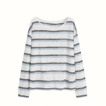 【2color】ワンショルダーストライプシアーニットトップ《Z01027》