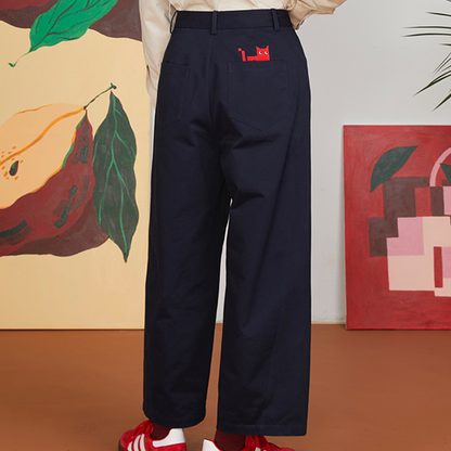 キャット刺繍コットンテーパードパンツ　《Z00697》