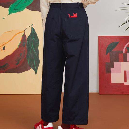 キャット刺繍コットンテーパードパンツ　《Z00697》