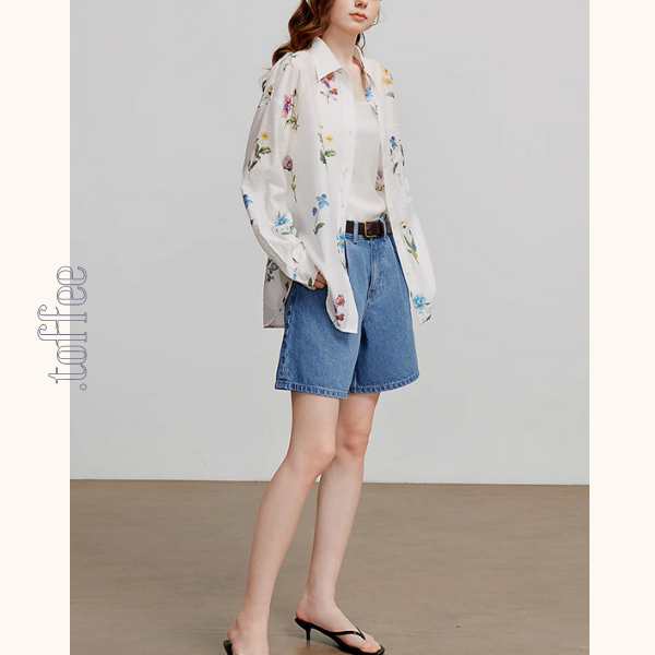 【2color】花柄プリントルーズシャツ《Z00932》