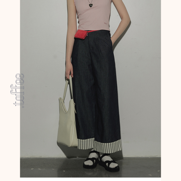 ストライプヘムワイドデニムパンツ　Z00394