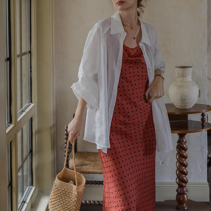 【4color】ランタンスリーブオーバーサイズシアーシャツ《Z00863》