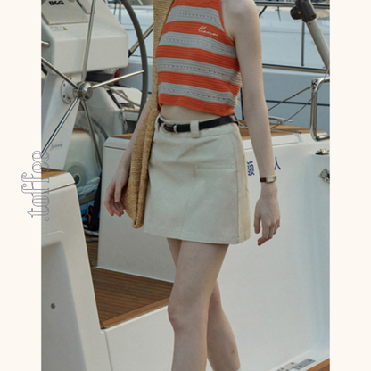 【2color】ホルターネックストライプニットトップ　Z00388