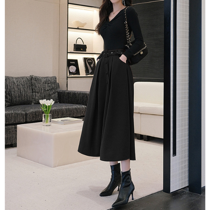 【2color】ベルテッドウールフレアスカート X-386