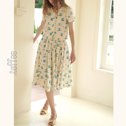 カントリー風アニマルプリント半袖シャツ＆ミドル丈スカートのセットアップ　《Z00751》