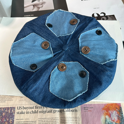 ボタン装飾デニムベレー帽　Z00418