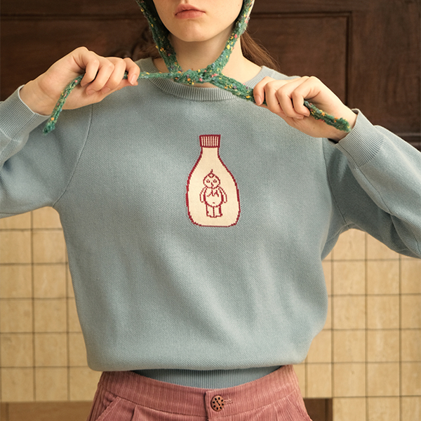 マヨネーズ刺繍入りクルーネックブルオーバー　Z00506