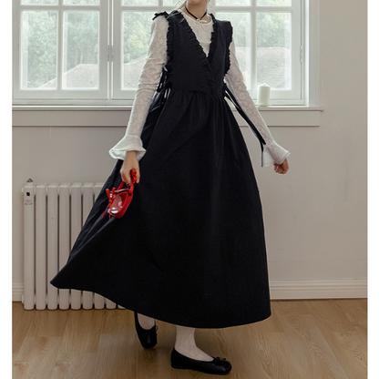 Vネックフリルロングワンピース Z00139