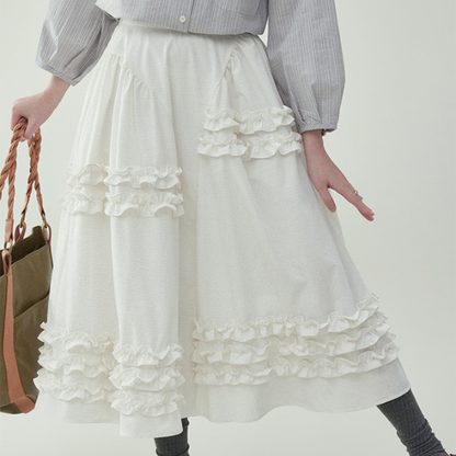 【2color】レースディテールハイウエストフレアスカート　《Z00729》