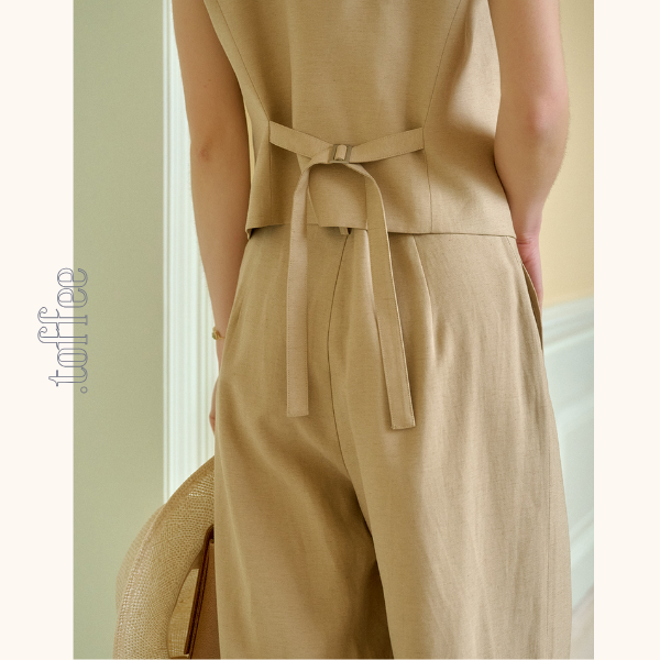 レトロ調シングルブレストベスト＆ハイウエストワイドパンツセットアップ　《Z00815》