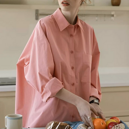 【3color】POLOカラーオーバーサイズ純綿シャツ《Z00883》