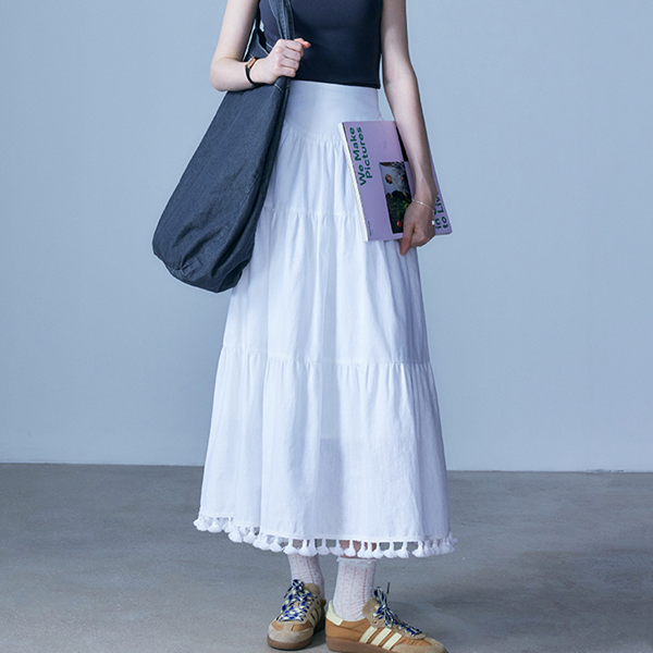 【2color】タッセル付きＡラインロングスカート　Z00331