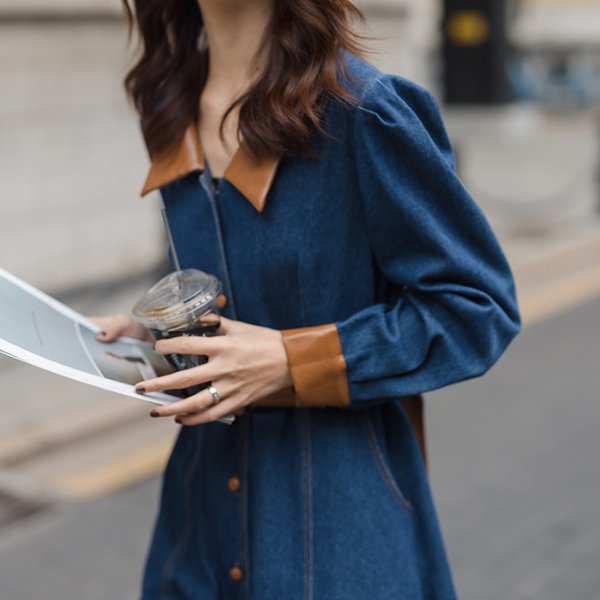 異素材ミックスバイカラーデニムワンピース　AU-225