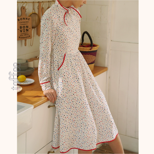 リボンタイ付きカラフルドットシャツワンピース　《Z00750》