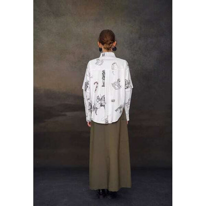 【2color】くるみ割り人形プリント2WAYスリーブシャツブラウス C0108