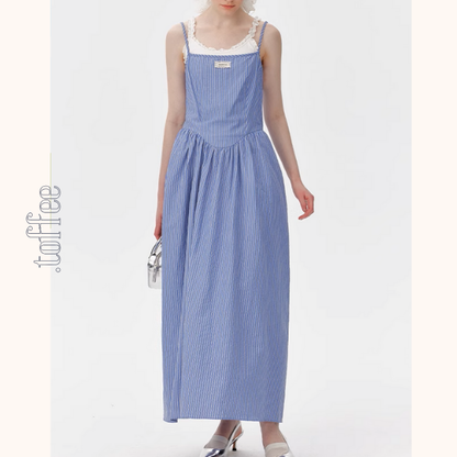 ブルーストライプロングキャミワンピース《Z01015》