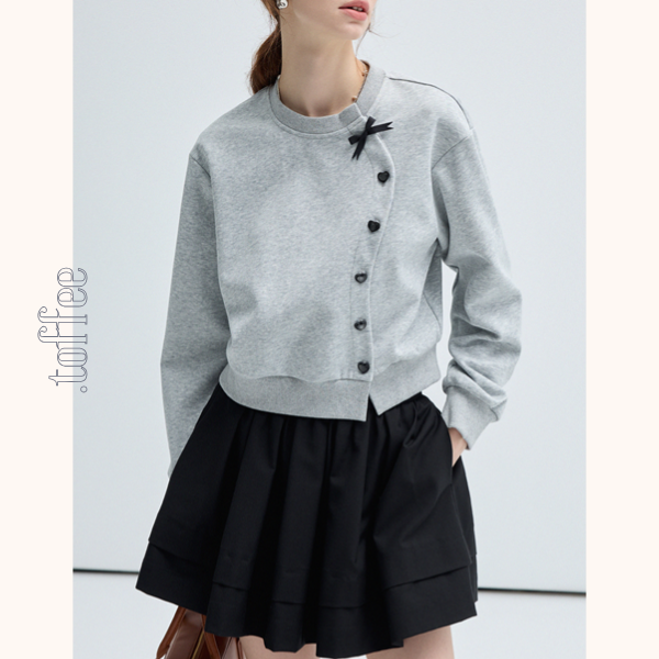 リボン＆ハートボタンアシンメントリーカーディガン　Z00459