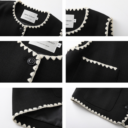 刺繍トリミングのショートベスト X-295