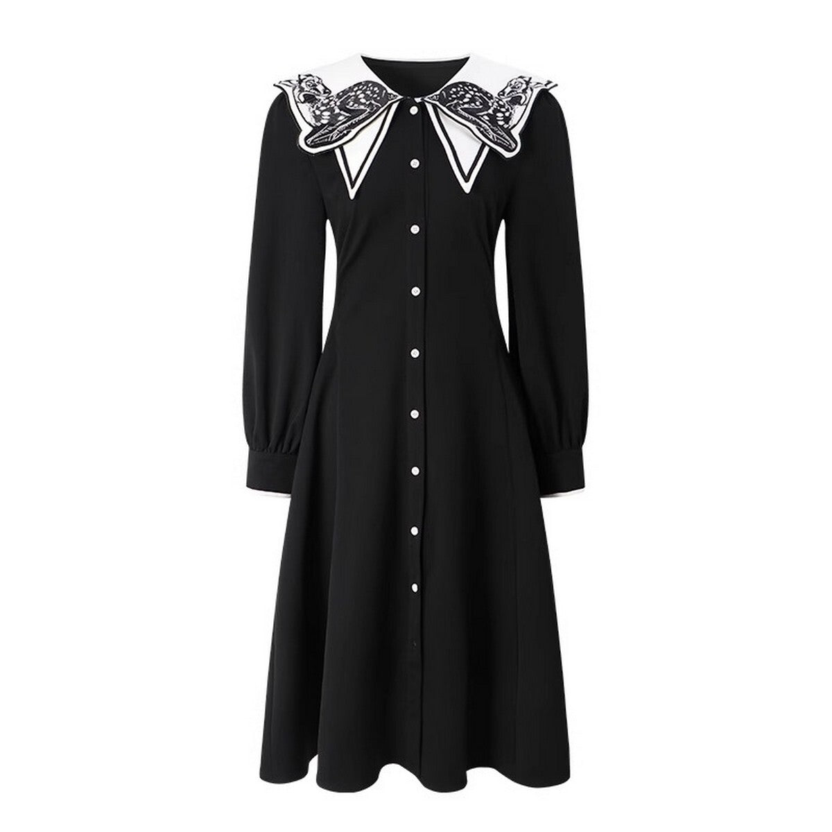 月明かりのバンビが佇む：オリエンタルと幻想が交差するプレッピーワンピース C0186