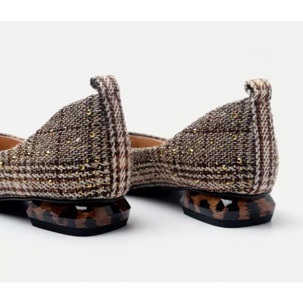 スタッズデコレーションチェックパンプス w-125