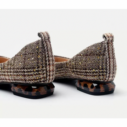 スタッズデコレーションチェックパンプス w-125