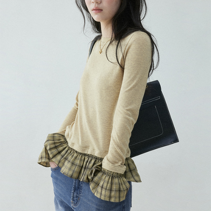 チェック柄ティアードデザインスリムトップ《Z00836》