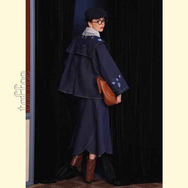 アートワークが映える：レトロ感溢れる刺繍デニムジャケット 《C0208》