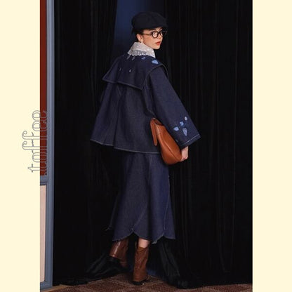 アートワークが映える：レトロ感溢れる刺繍デニムジャケット 《C0208》