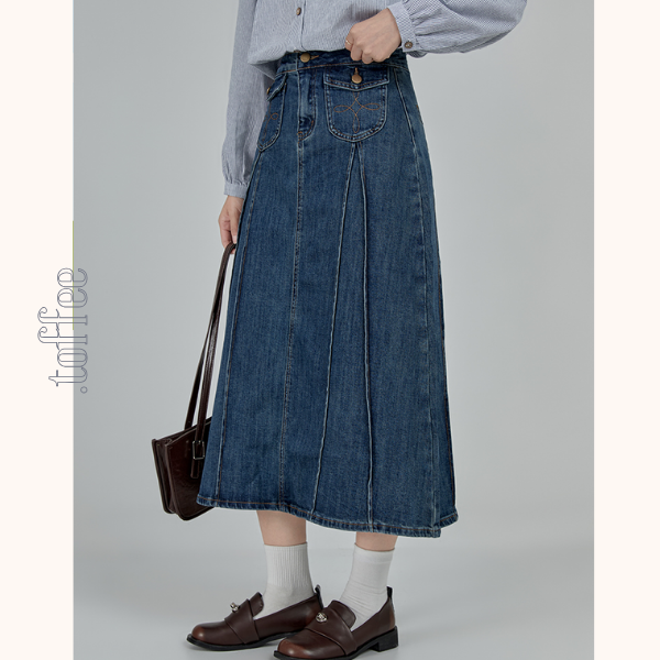 Aラインハイウエストロングデニムスカート　《Z00790》