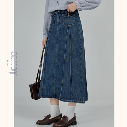 Aラインハイウエストロングデニムスカート　《Z00790》