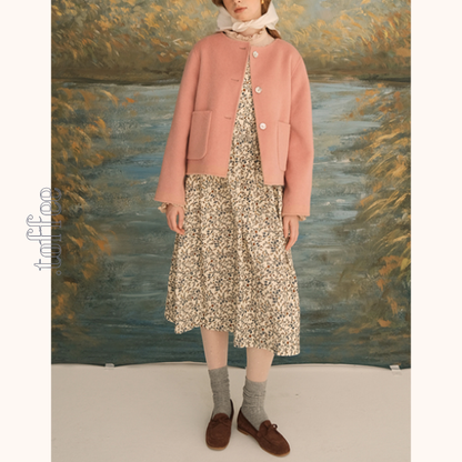 コーデュロイフローラルプリントノースリーブワンピース　Z00616