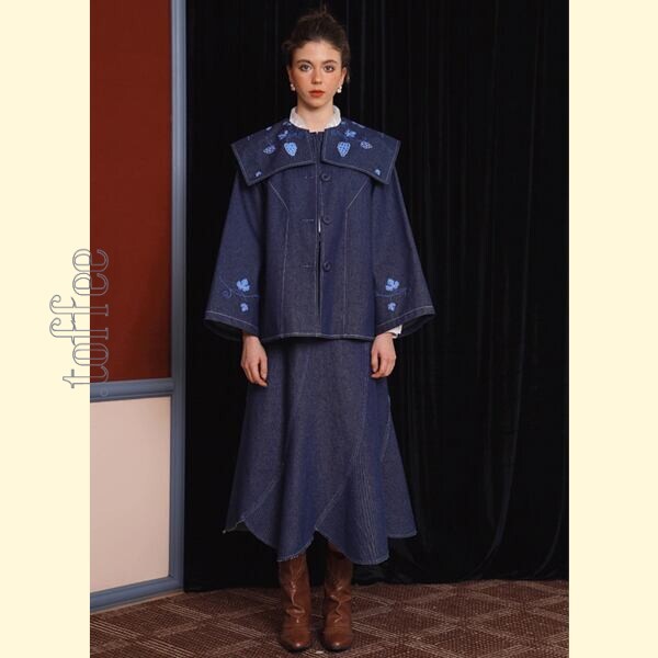 花びらが舞うレトロデニムスカート 《C0207》