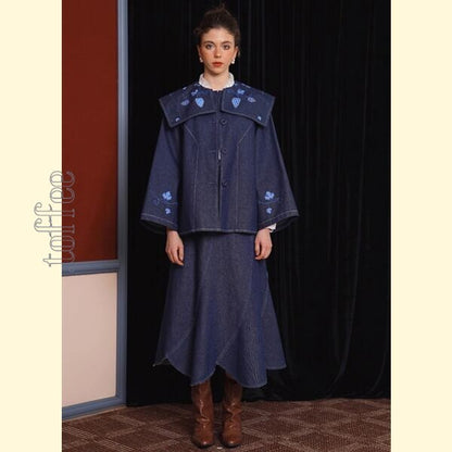 花びらが舞うレトロデニムスカート 《C0207》