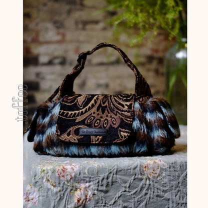 ファー付きダマスク織りショルダーバッグ　《Z00788》