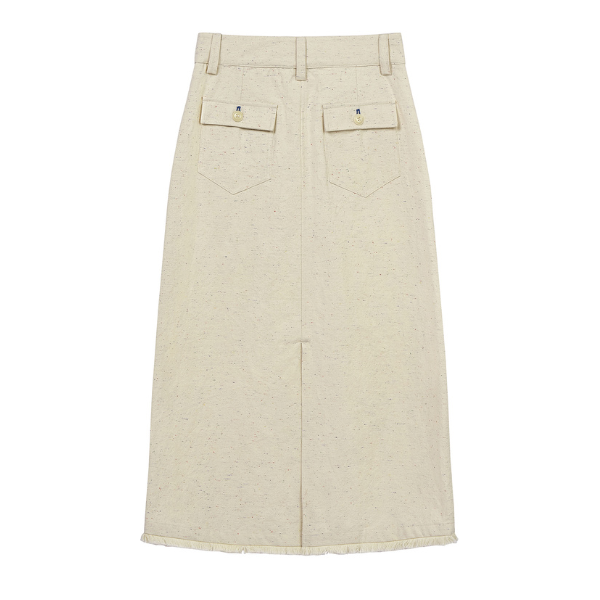 フリンジ付きAラインミモレ丈スカート Z00068