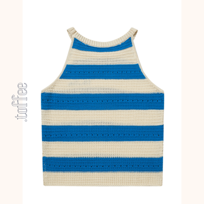 【2color】ホルターネックストライプニットトップ　Z00388