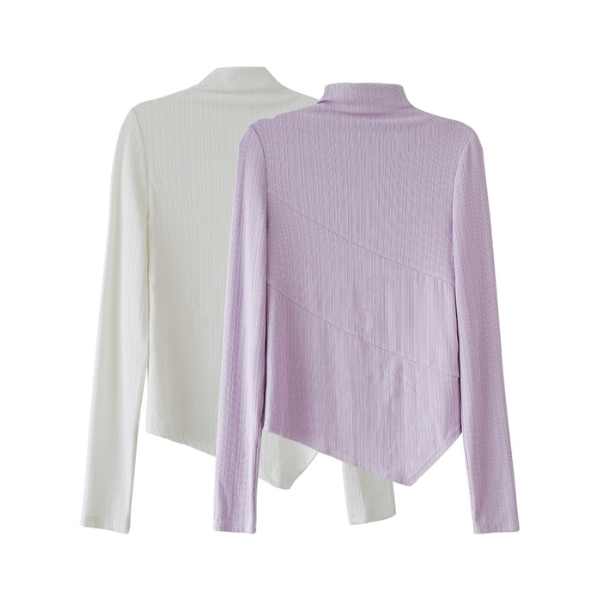 【2color】アシンメトリーカットデザイントップロングトップス X-423