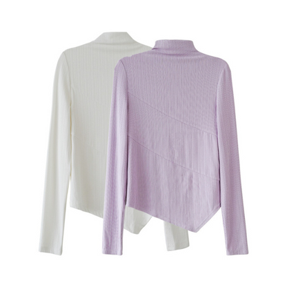 【2color】アシンメトリーカットデザイントップロングトップス X-423