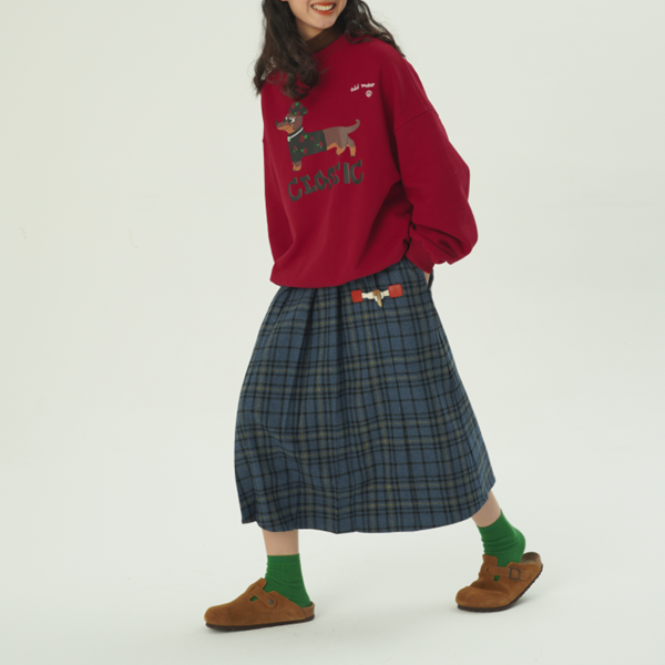 【2color】ホーンボタンチェック柄ロングスカート　Z00607