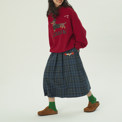 【2color】ホーンボタンチェック柄ロングスカート　Z00607