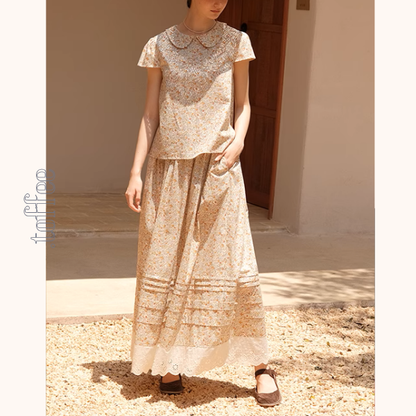 小花柄ブラウス＆ロングスカートセットアップ《Z01048》