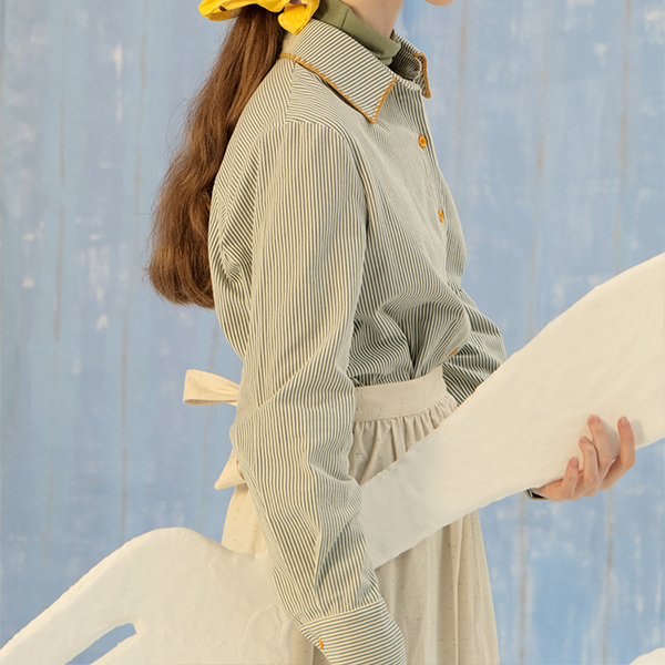 グリーンストライプスリムシャツ　Z00604