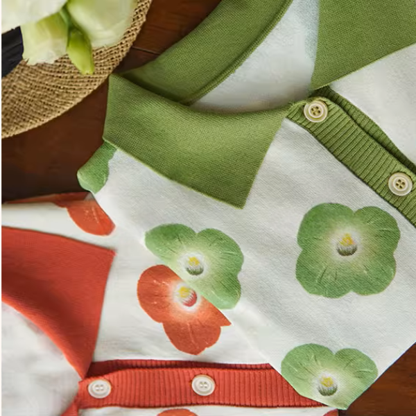 【2color】フラワープリントバイカラーポロシャツ《Z00981》