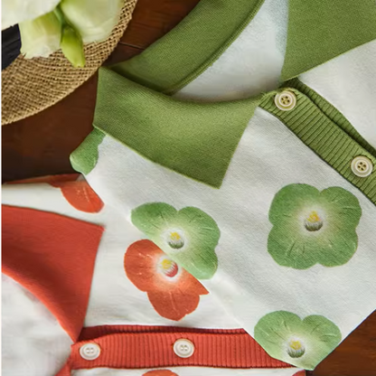 【2color】フラワープリントバイカラーポロシャツ《Z00981》