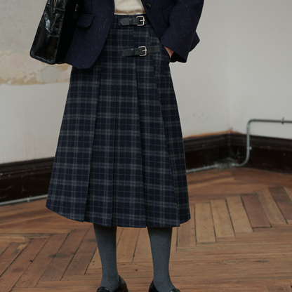 【2color】チェック柄ミモレ丈プリーツスカート　Z00565