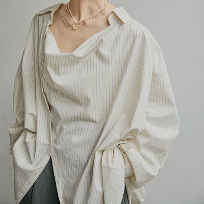 ストライプ柄オーバーサイズ2wayシャツ　《Z00811》