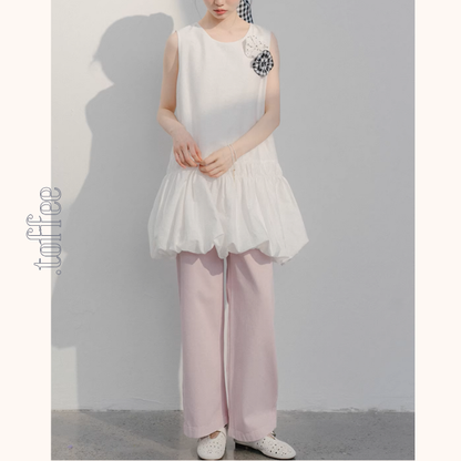 【2color】ふんわり咲く花モチーフのバルーンワンピース《Z01073》