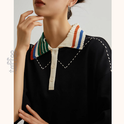 カラフルポロカラーオーバーサイズトップ＆ホワイトショートパンツのセットアップ《Z00944》